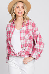 Fuchsia Plaid Button Up Collared Flannel Top