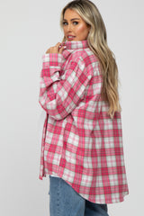 Fuchsia Plaid Button Up Collared Flannel Maternity Top