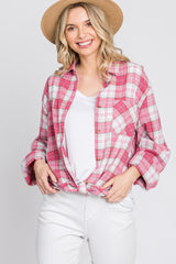 Fuchsia Plaid Button Up Collared Flannel Top