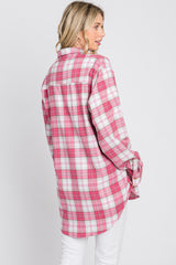 Fuchsia Plaid Button Up Collared Flannel Top