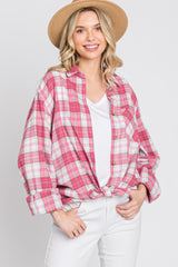 Fuchsia Plaid Button Up Collared Flannel Top