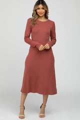 Mauve Solid Long Sleeve Maternity Dress