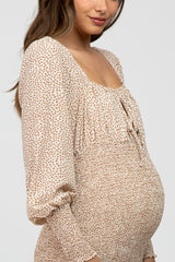 Cream Leaf Print Smocked Maternity Dress