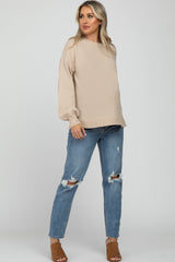 Beige Rib Trim Maternity Knit Sweater