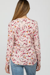 Pink Floral Ribbed Long Sleeve Maternity Top