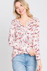 Pink Floral Ribbed Long Sleeve Maternity Top