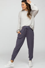 Purple Ribbed Maternity Jogger