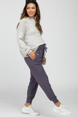 Purple Ribbed Maternity Jogger