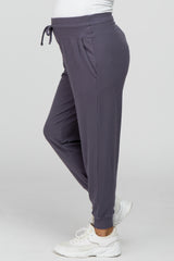 Purple Ribbed Maternity Jogger