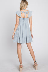 Light Blue Ruffle Back Tie Mini Dress