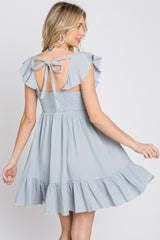 Light Blue Ruffle Back Tie Mini Dress