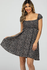 Black Floral Square Neck Criss Cross Cut Out Back Maternity Dress