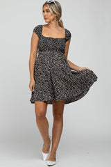 Black Floral Square Neck Criss Cross Cut Out Back Maternity Dress