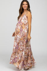 Multi-Color Floral Ruffle Hem Maternity Maxi Dress