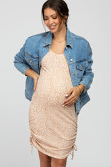 Taupe Leopard Print Ruched Maternity Dress