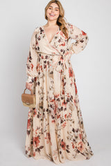 Cream Floral Chiffon Maternity Plus Maxi Dress