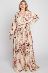 Cream Floral Chiffon Plus Maxi Dress