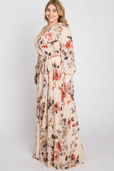 Cream Floral Chiffon Plus Maxi Dress