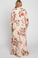 Cream Floral Chiffon Plus Maxi Dress