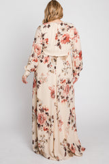 Cream Floral Chiffon Plus Maxi Dress