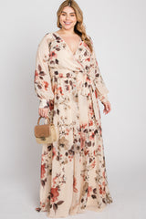 Cream Floral Chiffon Plus Maxi Dress