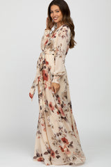 Cream Floral Chiffon Maternity Maxi Dress