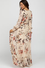 Cream Floral Chiffon Maternity Maxi Dress