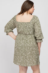 Olive Floral 3/4 Sleeve Maternity Plus Dress