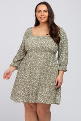 Olive Floral 3/4 Sleeve Maternity Plus Dress