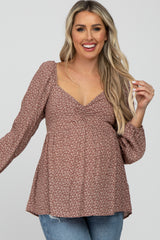 Mauve Floral Sweetheart Neck Maternity Top