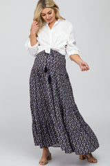 Black Lavender Floral Tiered Maternity Maxi Skirt