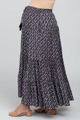 Black Lavender Floral Tiered Maternity Maxi Skirt