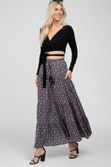 Black Lavender Floral Tiered Maternity Maxi Skirt