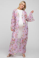 Lavender Floral Long Chiffon Maternity Cover Up