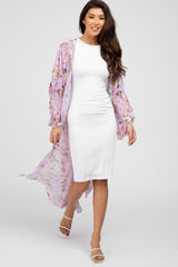 Lavender Floral Long Chiffon Cover Up