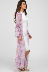 Lavender Floral Long Chiffon Cover Up