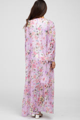 Lavender Floral Long Chiffon Cover Up