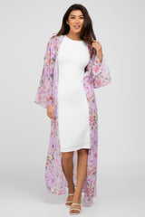 Lavender Floral Long Chiffon Cover Up