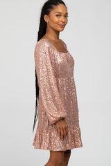 Pink Sequin Balloon Sleeve Dress