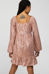 Pink Sequin Balloon Sleeve Dress