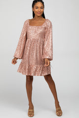 Pink Sequin Balloon Sleeve Dress