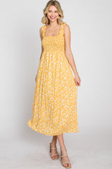 Yellow Floral Smocked Midi Dress