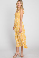 Yellow Floral Smocked Midi Dress