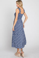 Navy Floral Sleeveless Smocked Maxi Dress