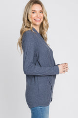 Navy Soft Ribbed Knit Wrap Top