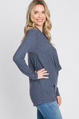 Navy Soft Ribbed Knit Wrap Top