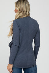 Navy Soft Ribbed Knit Maternity Wrap Top