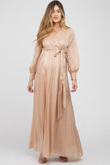 Taupe Striped Shimmer Chiffon Maternity Maxi Dress