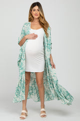 Mint Green Floral Ruffle Hem Long Maternity Cover Up