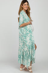 Mint Green Floral Ruffle Hem Long Maternity Cover Up